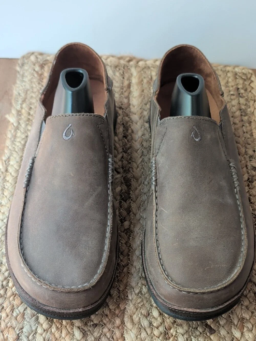 OluKai Men's Brown Moloa Leather Slip-On Loafers - Picture 8 of 11